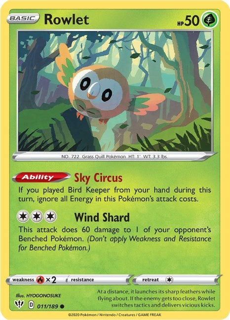 Rowlet (011/189) (SWSH03: Darkness Ablaze)