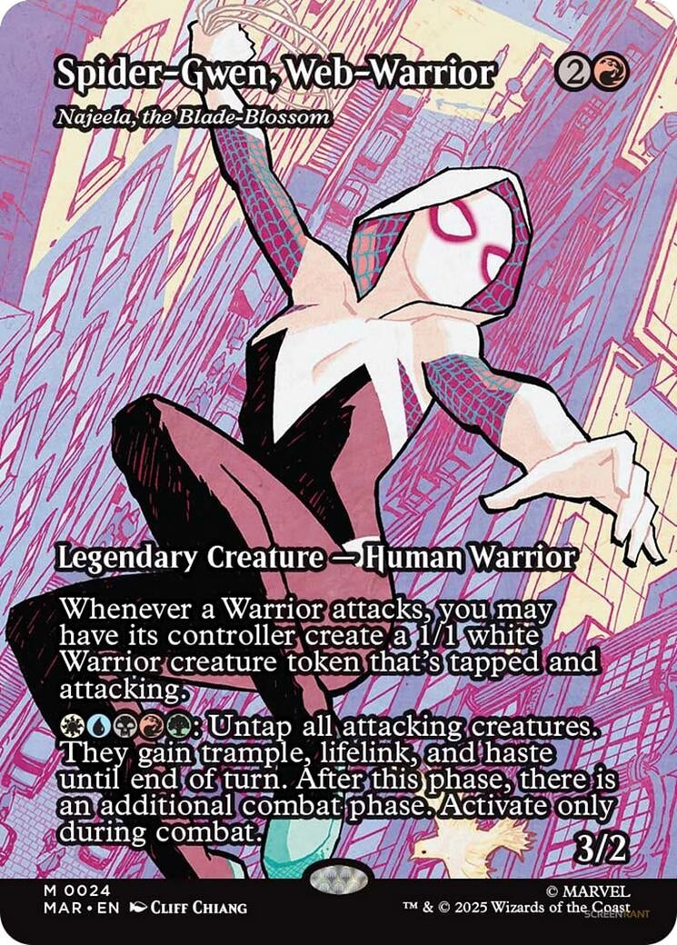 Image for Spider-Gwen, Web-Warrior - Najeela, the Blade-Blossom (Borderless) (24) (Marvel Eternal-Legal) - Magic: The Gathering