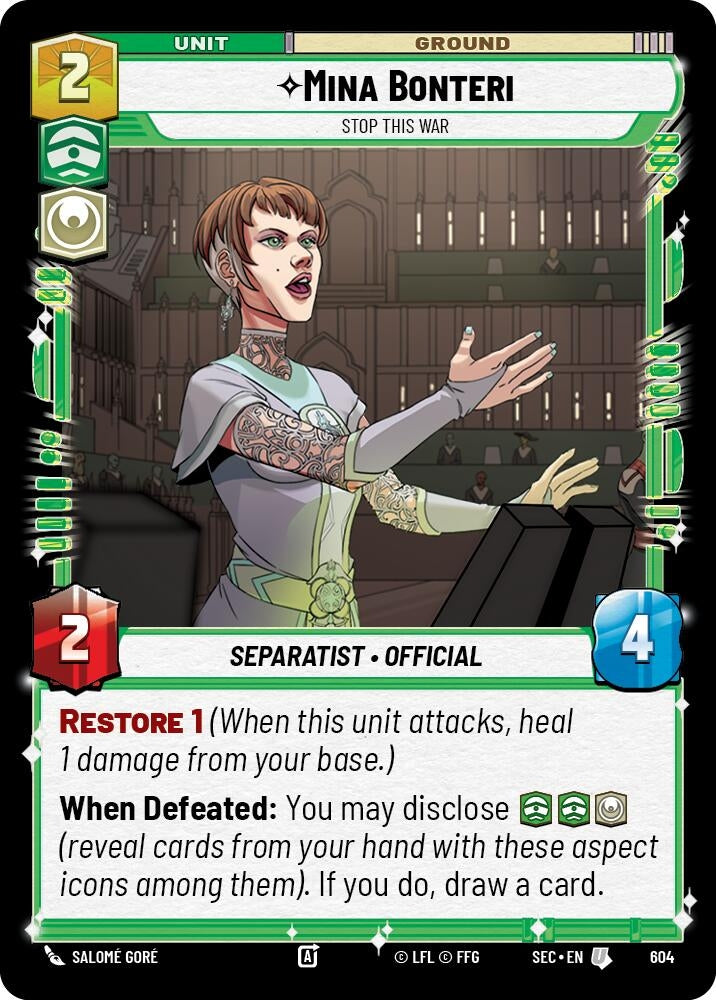 Image for Mina Bonteri - Stop This War (Foil) (604) (Secrets of Power) - Star Wars: Unlimited