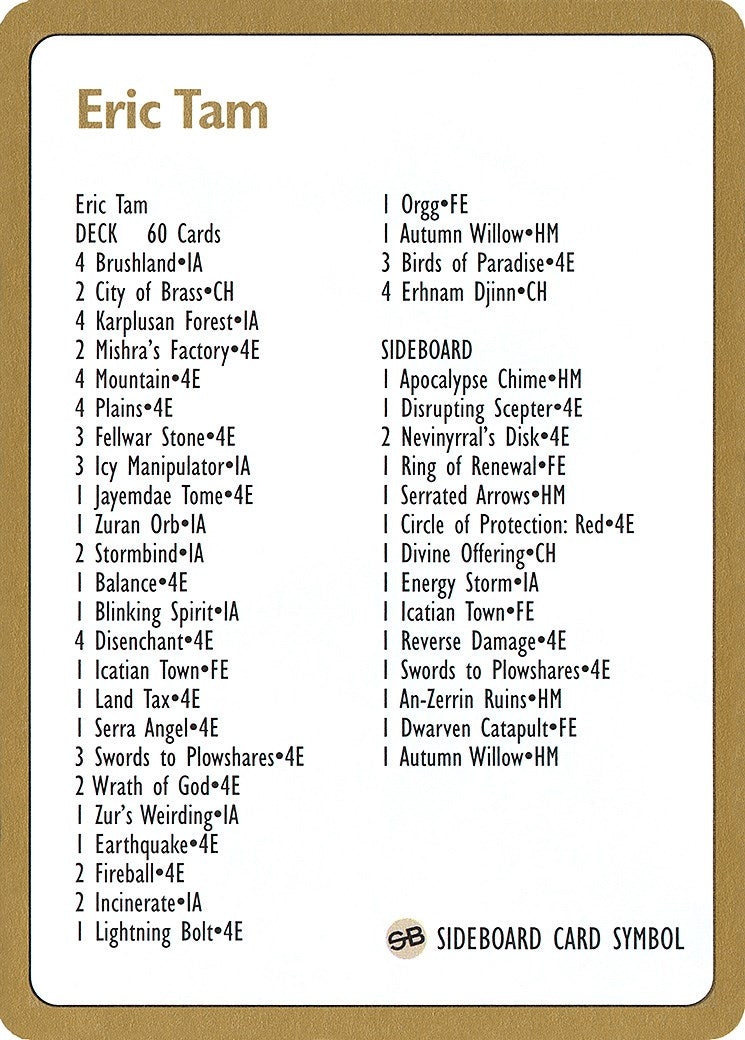 1996 Eric Tam Decklist Card [WCD] - MTG Single