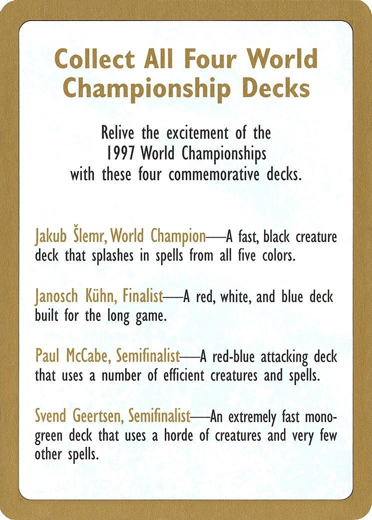 1997 World Championship Advertisement Card [WCD] - MTG Single