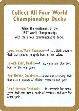1997 World Championship Advertisement Card [WCD] - MTG Single