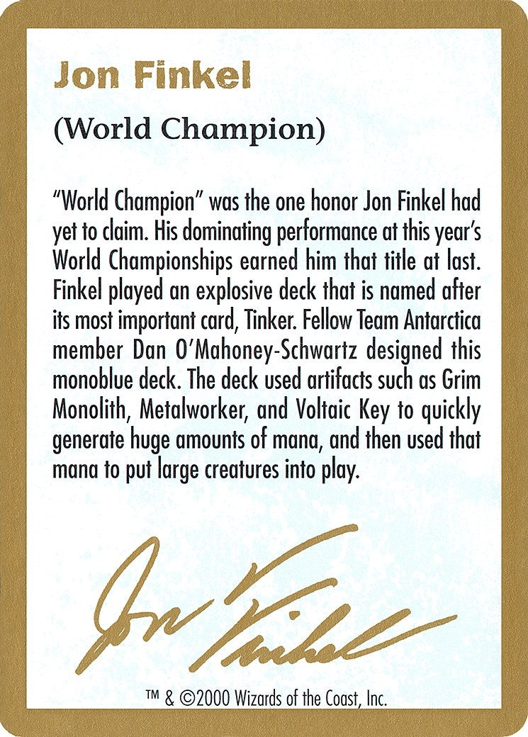 2000 Jon Finkel Biography Card [WCD] - MTG Single