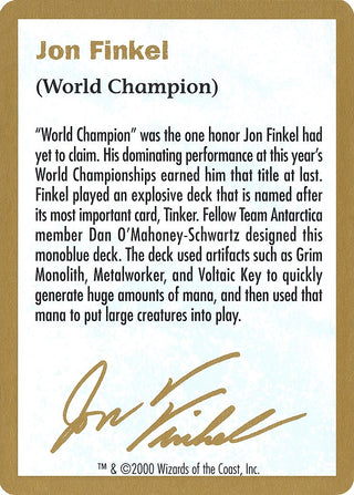 2000 Jon Finkel Biography Card [WCD] - MTG Single