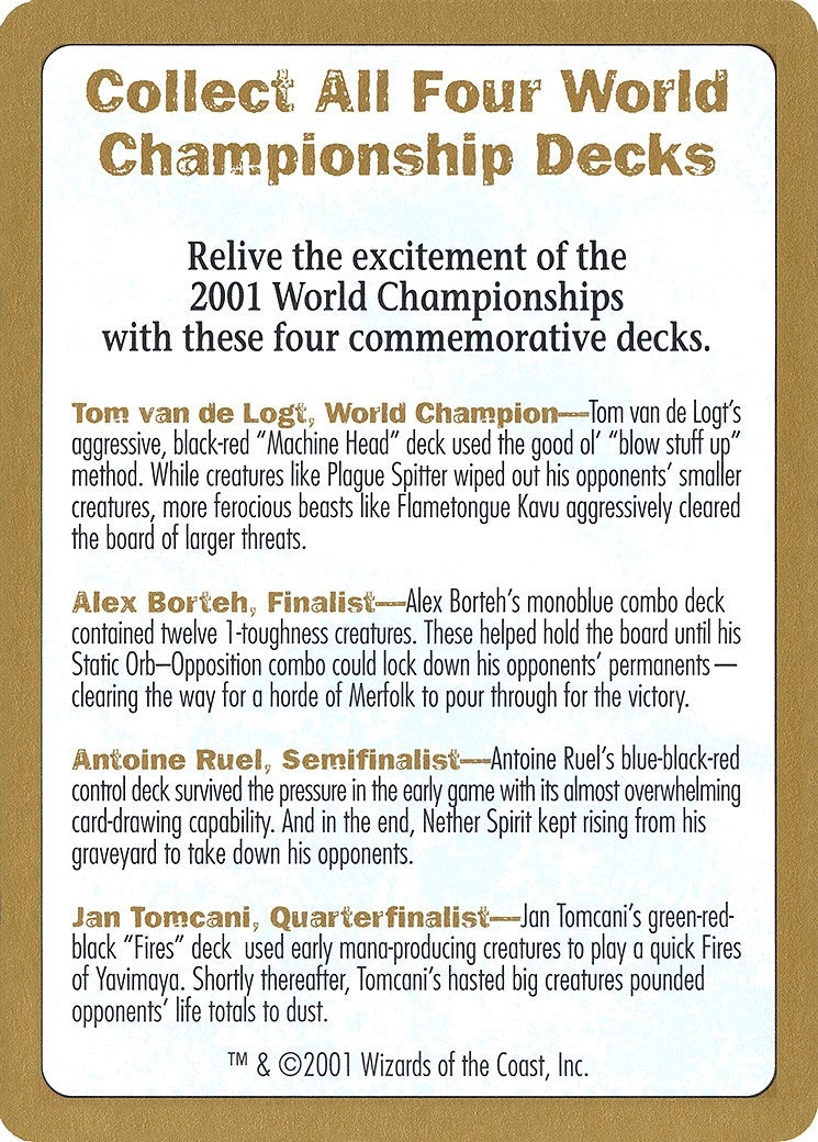 2001 World Championship Advertisement Card [WCD] - MTG Single