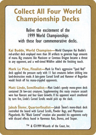 1999 World Championship Advertisement Card [WCD] - MTG Single