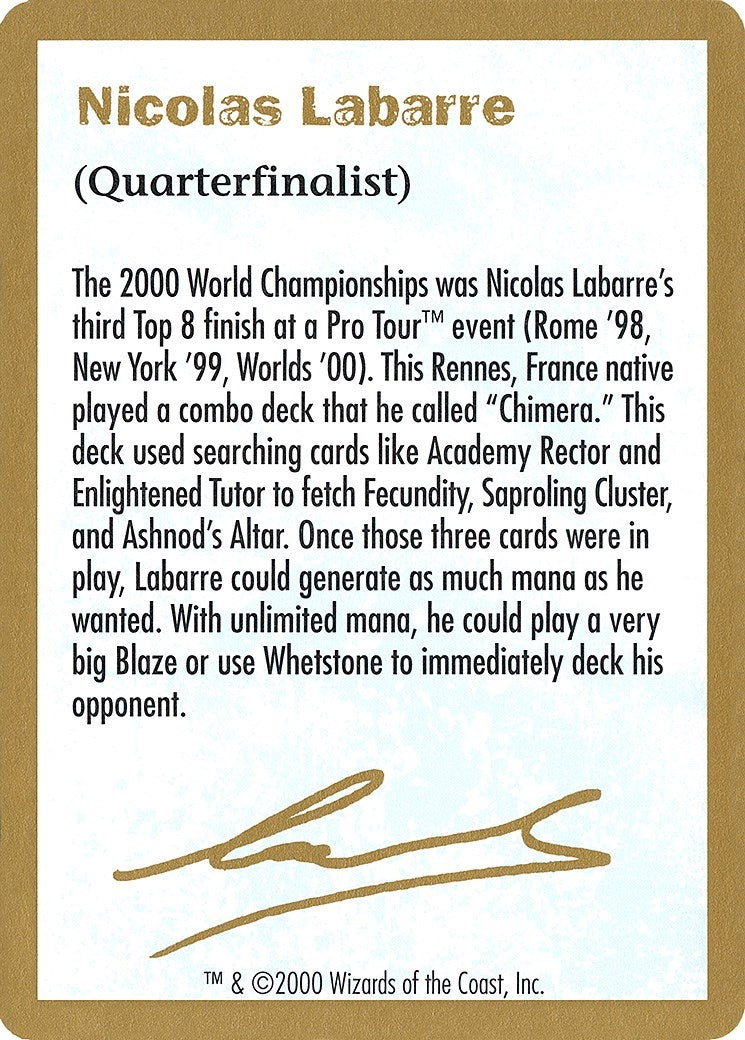 2000 Nicolas Labarre Biography Card [WCD] - MTG Single