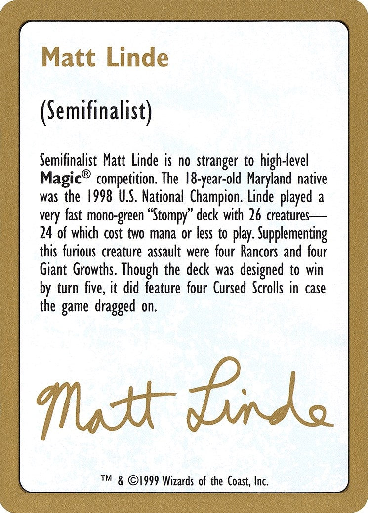 1999 Matt Linde Biography Card [WCD] - MTG Single