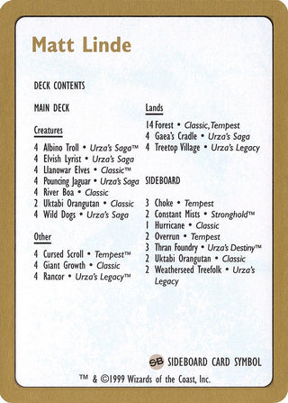 1999 Matt Linde Decklist Card [WCD] - MTG Single