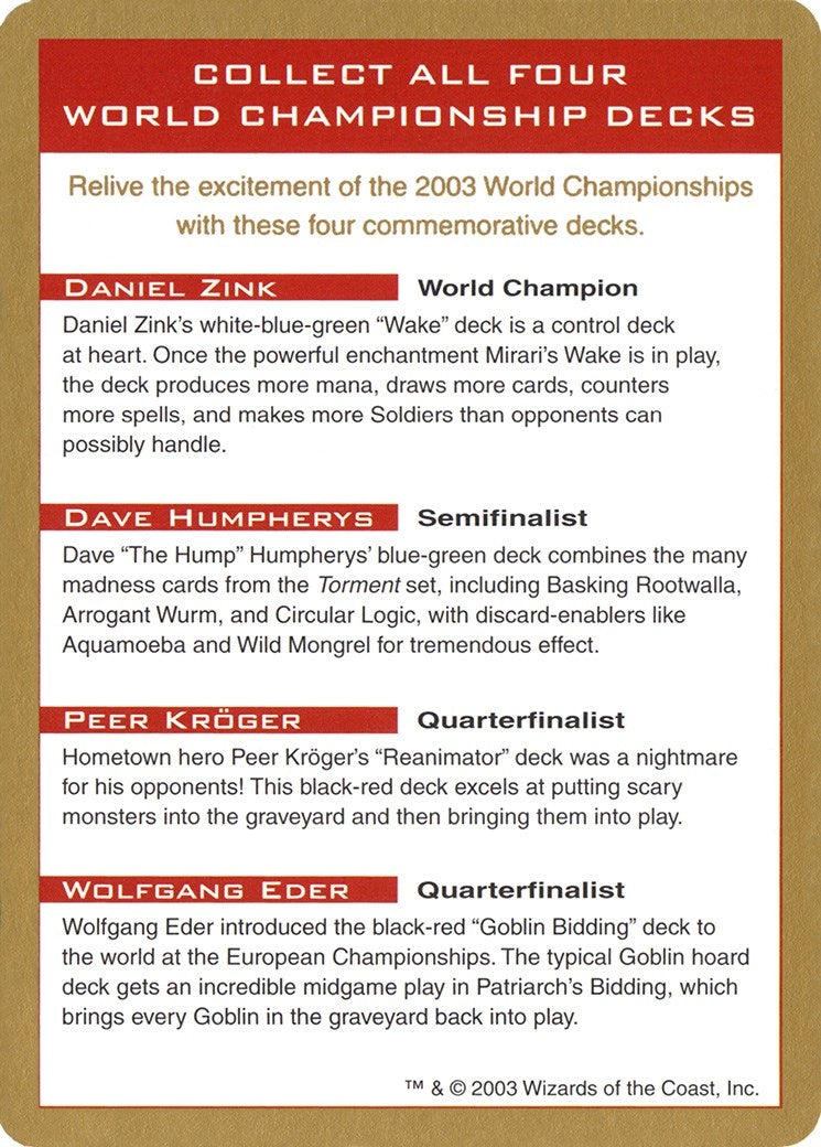 2003 World Championship Advertisement Card [WCD] - MTG Single