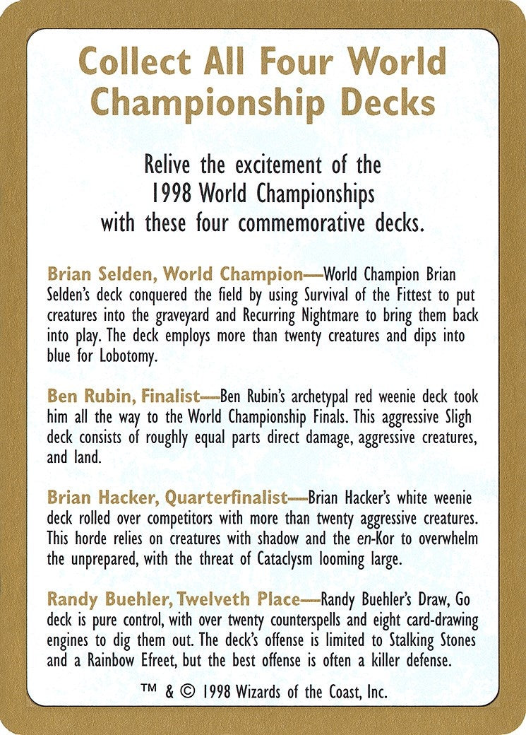 1998 World Championship Advertisement Card [WCD] - MTG Single