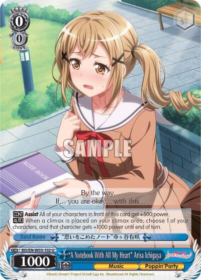 ’A Notebook With All My Heart’ Arisa Ichigaya (3102) [BD/EN-W03] - Weiss Schwarz Single