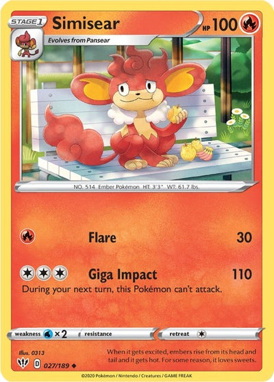 Simisear (027/189) (SWSH03: Darkness Ablaze)