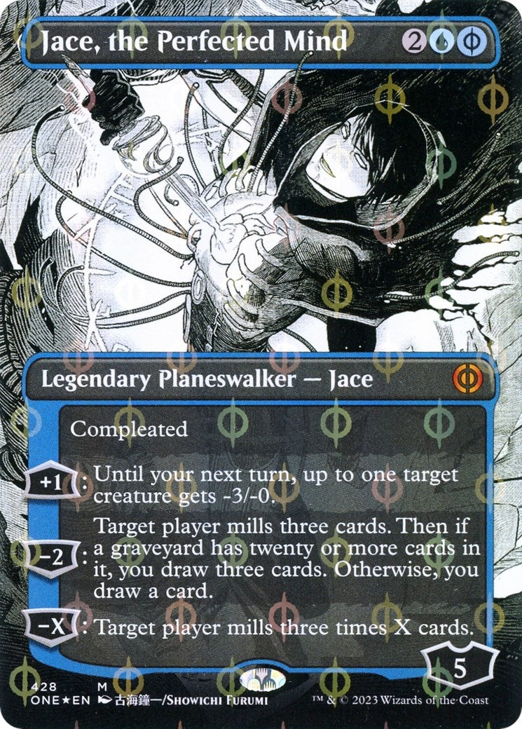 Jace the Perfected Mind (Borderless) (Step-and-Compleat Foil) (428) [ONE] - MTG Single