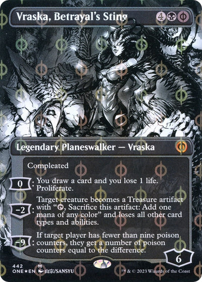 Vraska, Betrayal's Sting (Borderless) (Step-and-Compleat Foil) (442) [ONE]