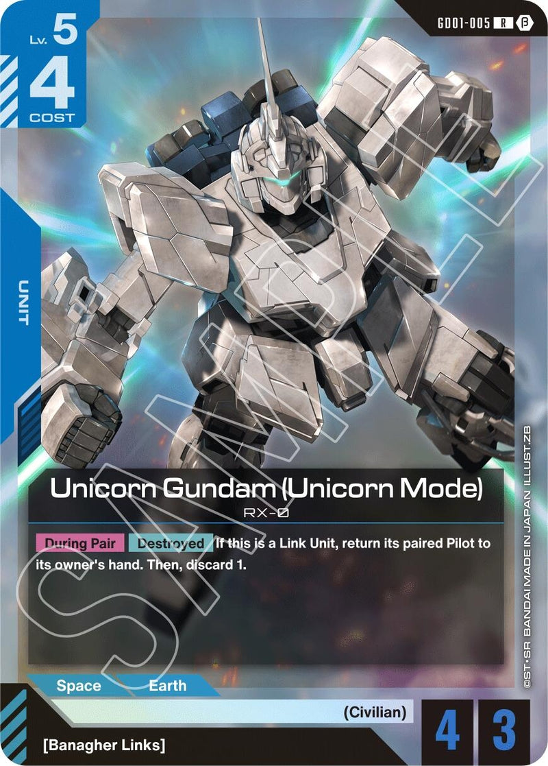 Image for Unicorn Gundam (Unicorn Mode) (GD01-005) (Edition Beta) - Gundam Card Game
