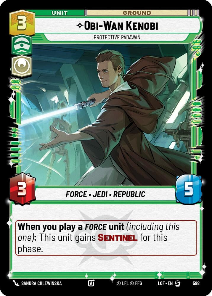 Image for Obi-Wan Kenobi - Protective Padawan (Foil) (598) (Legends of the Force) - Star Wars: Unlimited